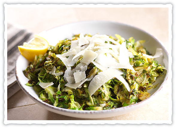 Pan Roasted Shaved Brussels Sprouts with Parmesan